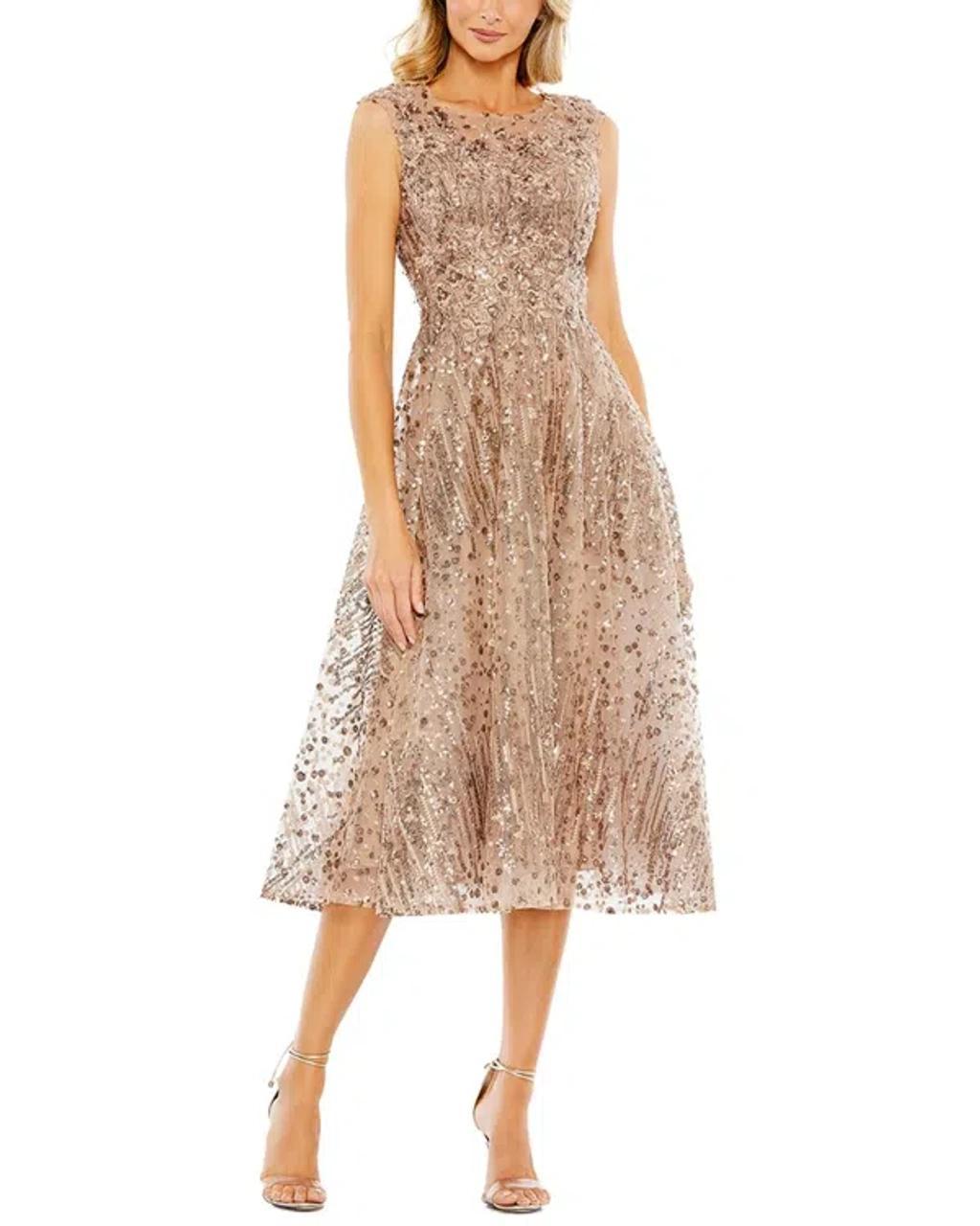 Women's Sequined Cap Sleeve Fit And Flare Dress In Bronze Product Image