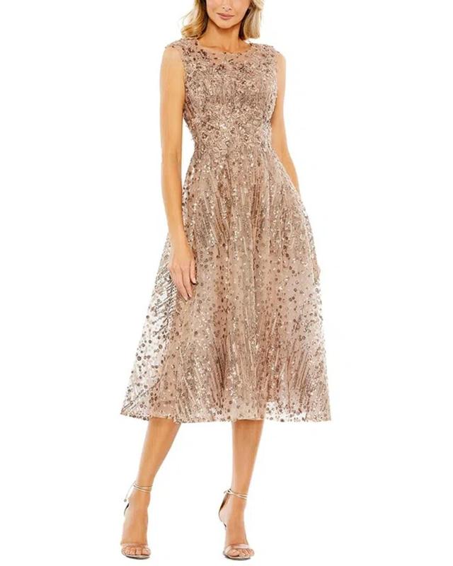 Women's Sequined Cap Sleeve Fit And Flare Dress In Bronze Product Image