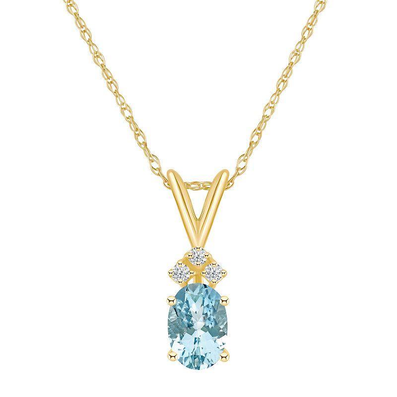 Belk & Co 14K Gold 7X5 Oval Aquamarine Diamond Accent Pendant Product Image