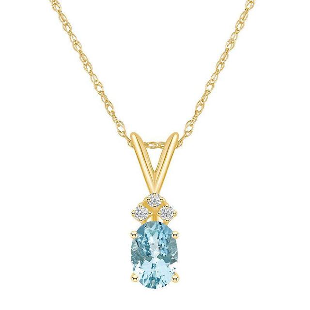 Belk & Co 14K Gold 7X5 Oval Aquamarine Diamond Accent Pendant Product Image