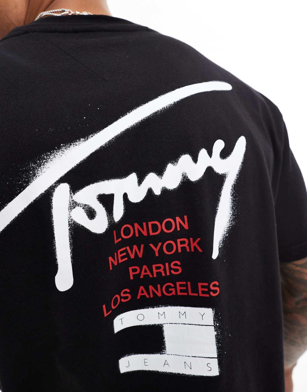 Tommy Jeans graffiti signature backprint T-shirt in black Product Image