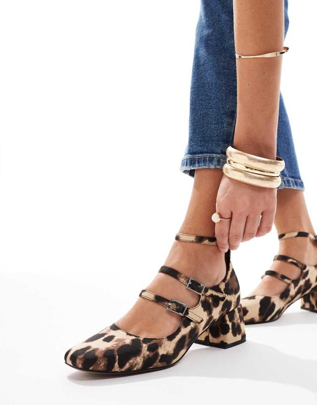 ASOS DESIGN Socco mid block heeled mary jane shoes in leopard Product Image