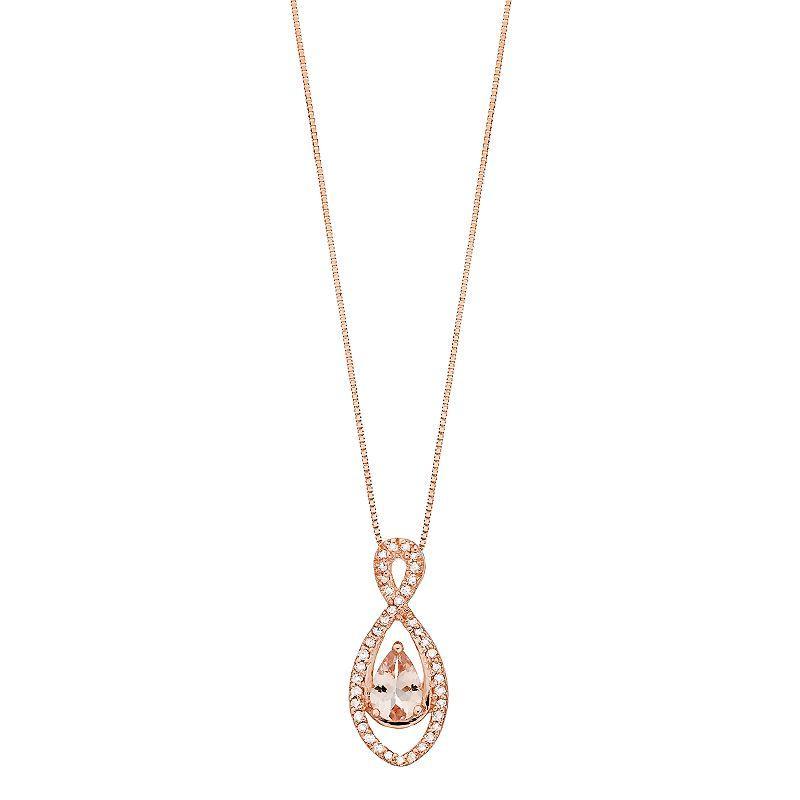 Gemminded 10k Rose Gold Morganite & 1/8 Carat T.W. Diamond Infinity Pendant Necklace, Womens 10k Pink Product Image