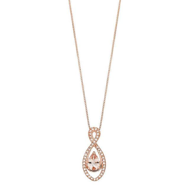 Gemminded 10k Rose Gold Morganite & 1/8 Carat T.W. Diamond Infinity Pendant Necklace, Womens Pink Product Image