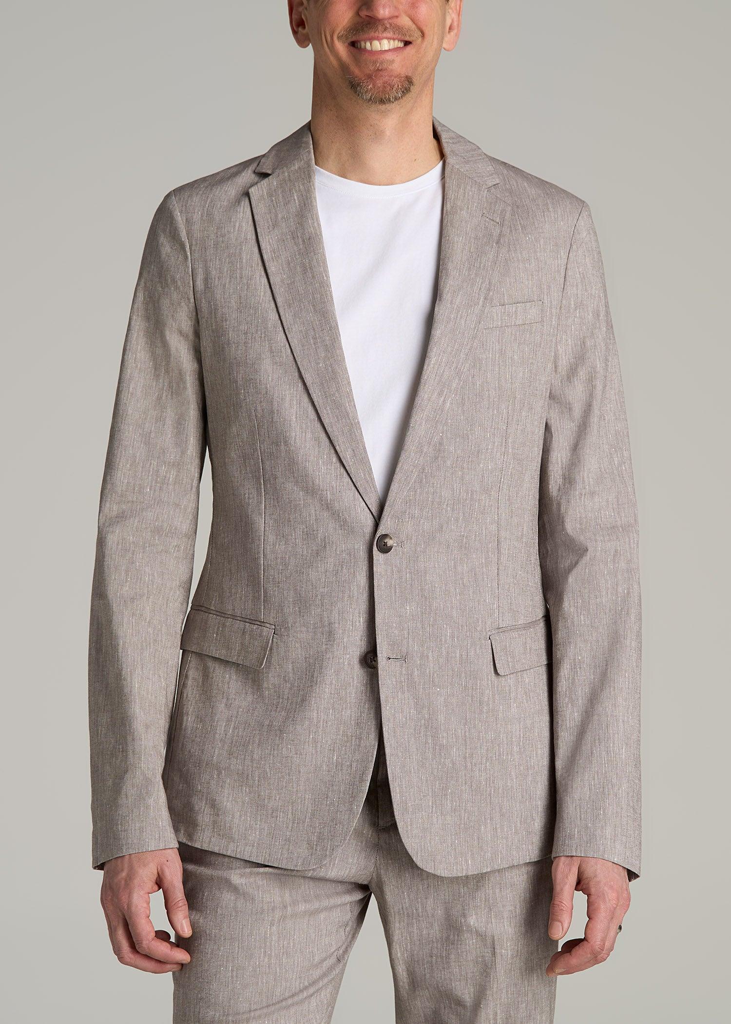 Stretch Linen Blazer for Tall Men in Brown Linen Product Image