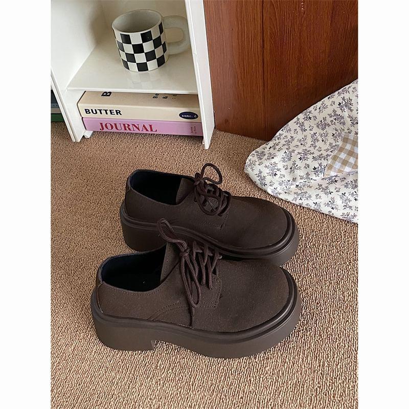 Platform Plain Lace-Up Faux Leather Shoes Product Image