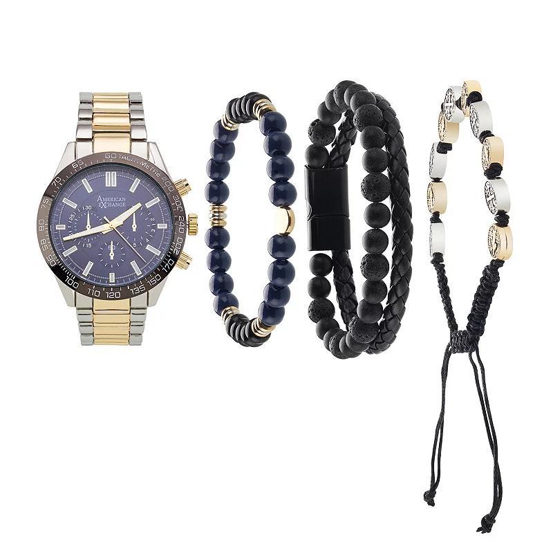 American Exchange Mens Two Tone Analog Watch & 3-pc. Stackable Bracelet Set Gold And Silver Product Image