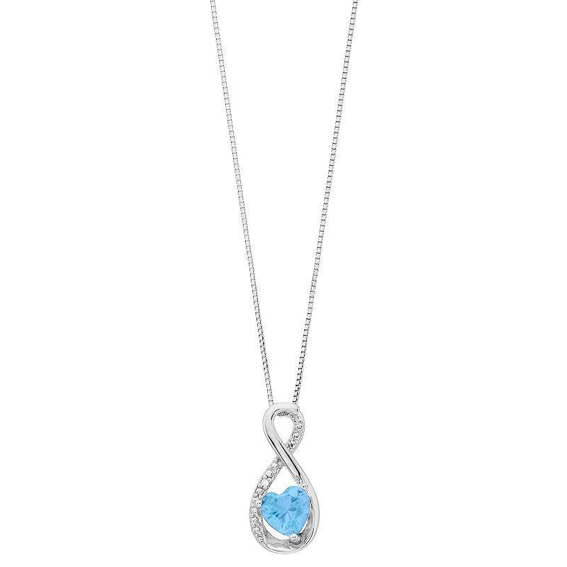 Gemminded Sterling Silver Gemstone Heart Infinity Pendant Necklace, Womens Created Aquamarine Product Image