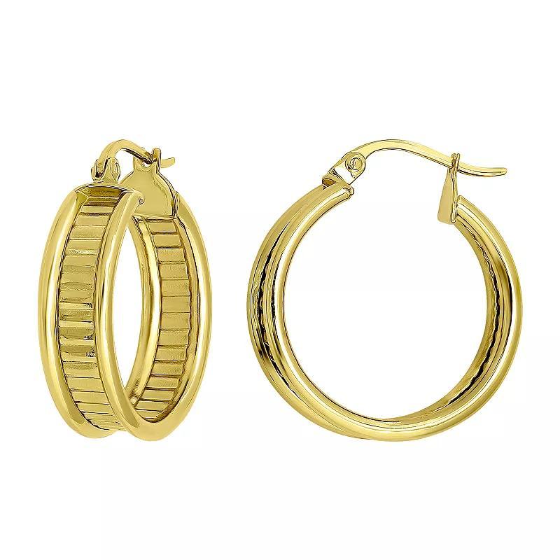 Aleure Precioso Sterling Silver Textured Center Hoop Earrings, Womens, Gold Tone Product Image