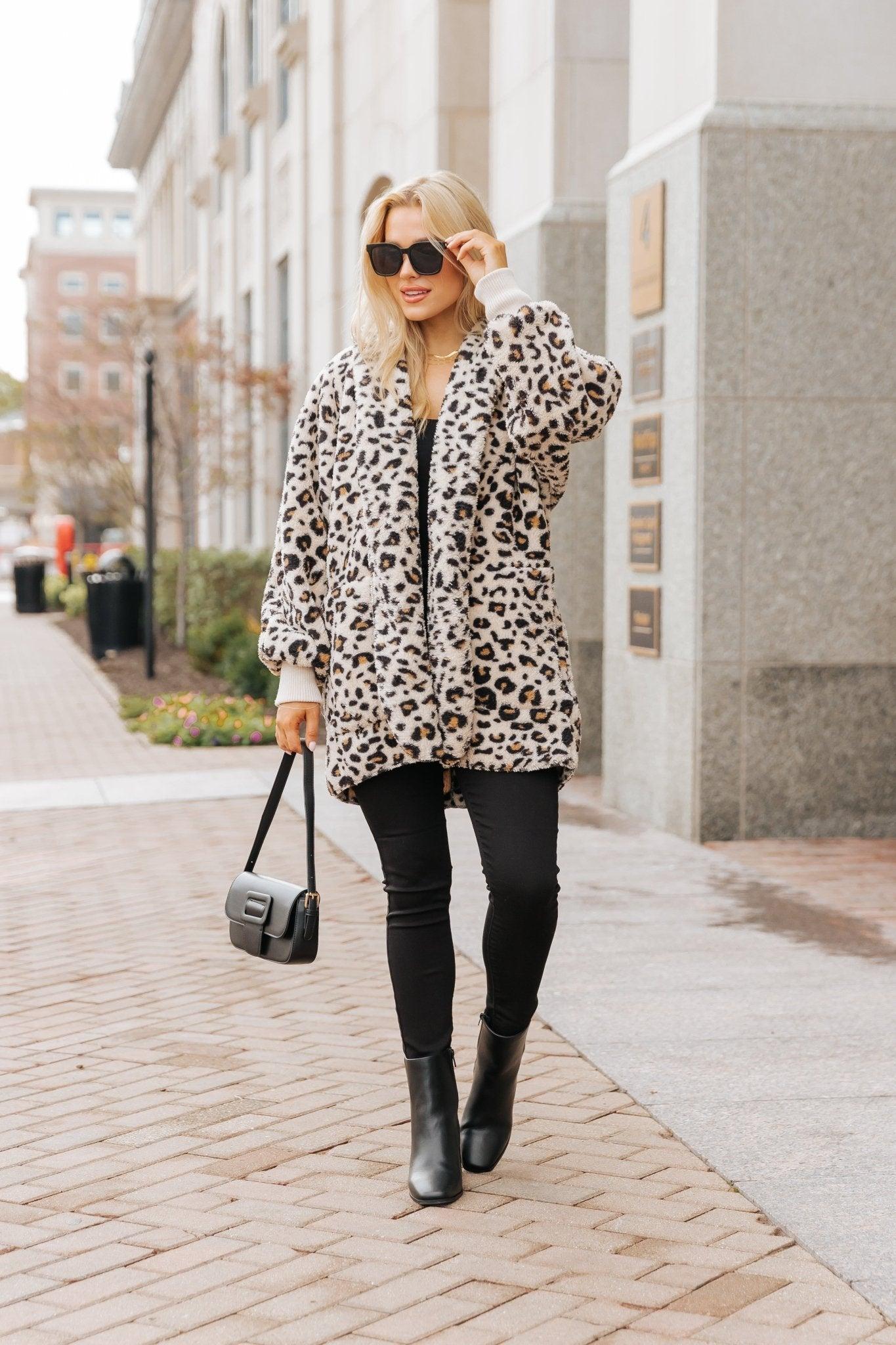 Tan Leopard Print Fur Hooded Jacket Product Image