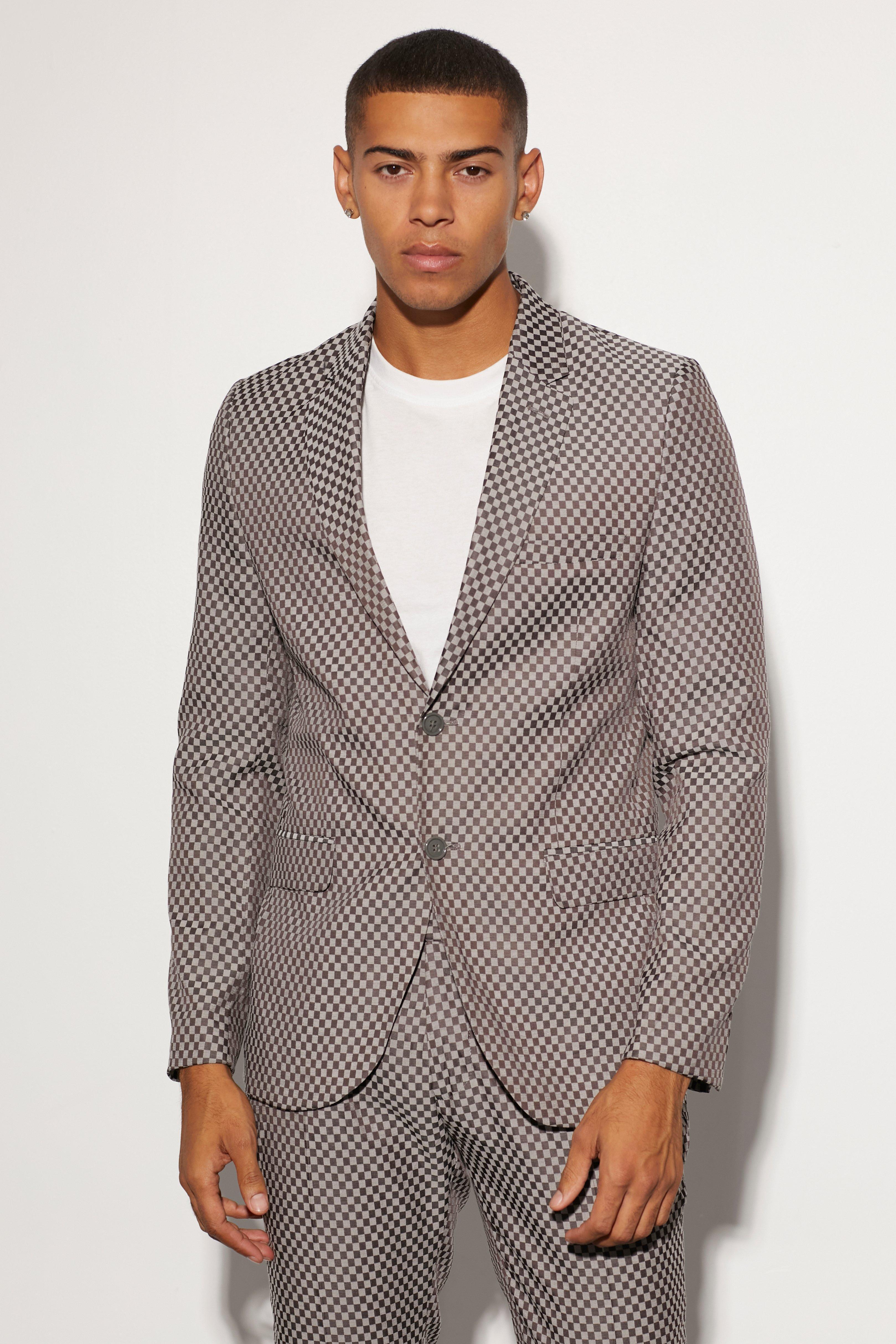 Slim Single Breasted Checkerboard Suit Jacket | boohooMAN USA Product Image