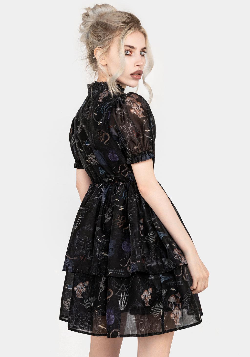 Maudeline Victoriana Print Layered Organza Mini Dress Product Image