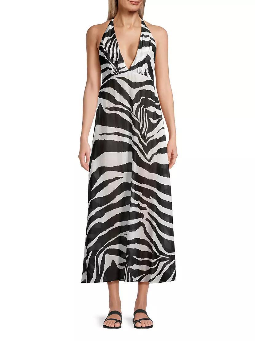 Zebra Cotton-Silk Halter Maxi Dress Product Image