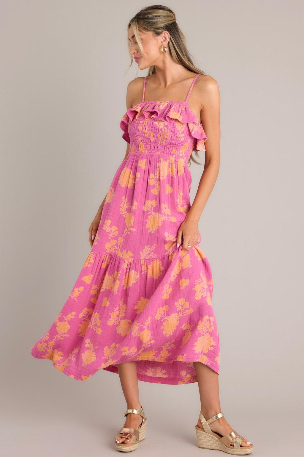 Z-Supply Bahari Sunshine Floral Pink Midi Dress Product Image