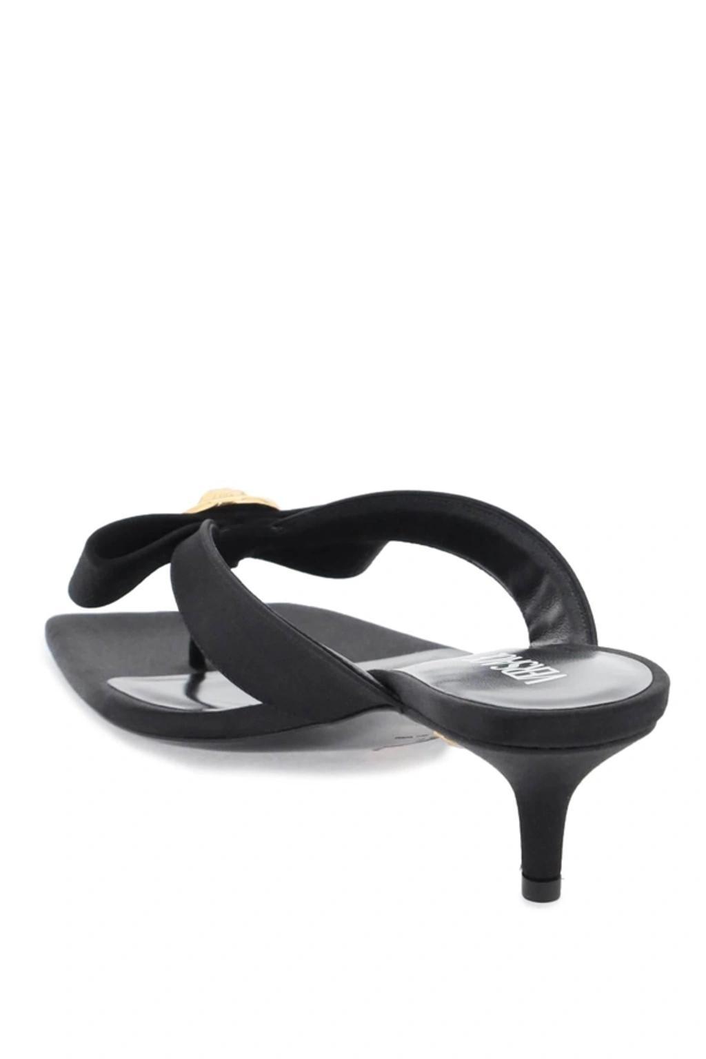 VERSACE Medusa Patent Bow Thong Sandals In Black Product Image