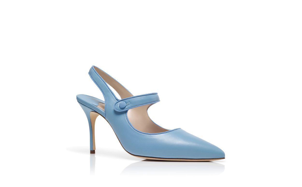 CAMPARISLI Blue Nappa Leather Pointed Toe Slingback Pumps Product Image