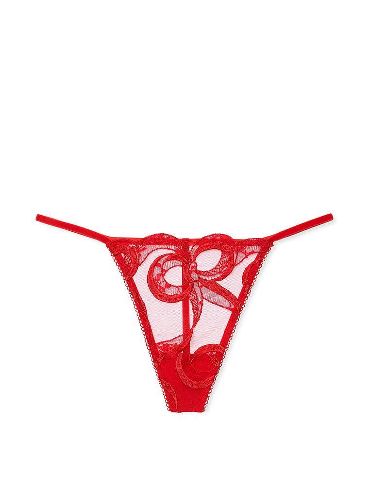 Tied-with-a-Bow Embroidery V-String Panty Product Image