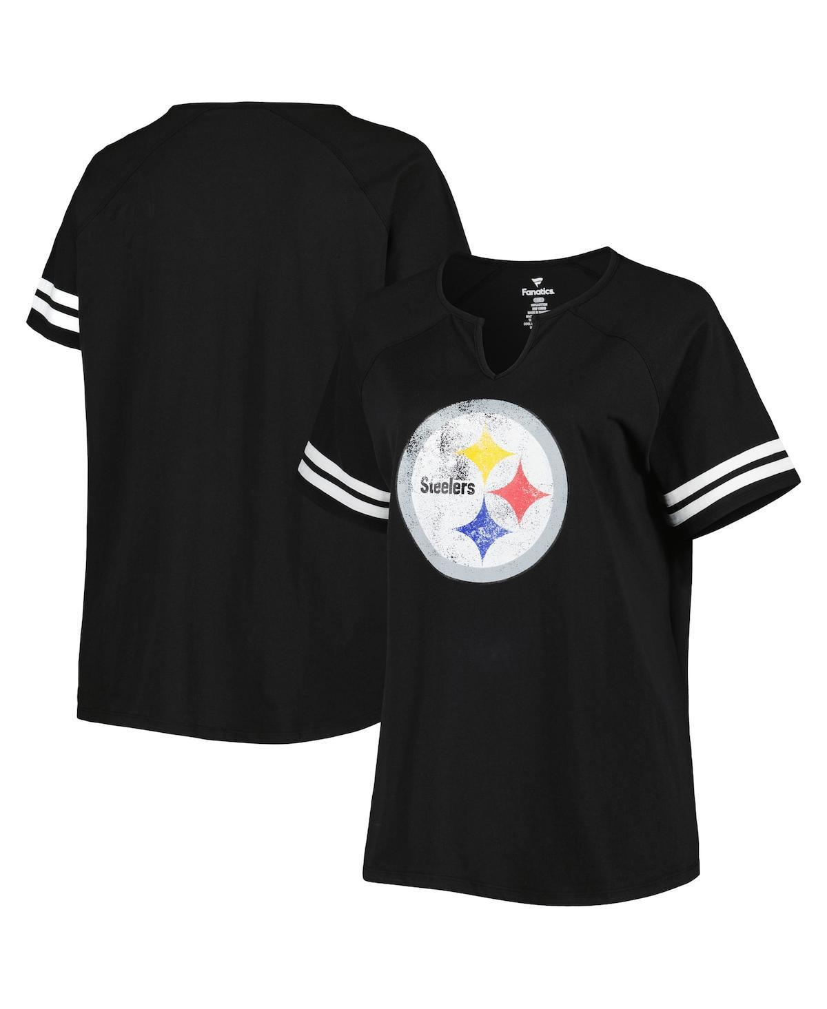 Womens Fanatics Branded Pittsburgh Steelers Plus Size Logo Striped Raglan Notch Neck T-Shirt Product Image