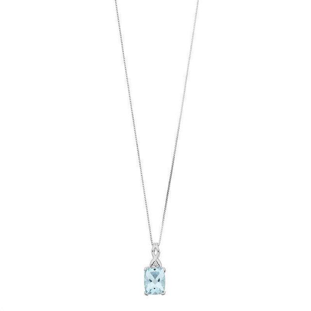 Gemminded 10k White Gold Aquamarine Diamond Accent Pendant Necklace, Womens Blue Product Image