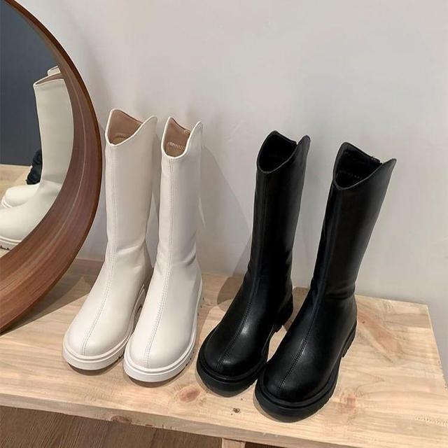 Platform Plain Zip-Up Faux Leather Tall Boots Product Image