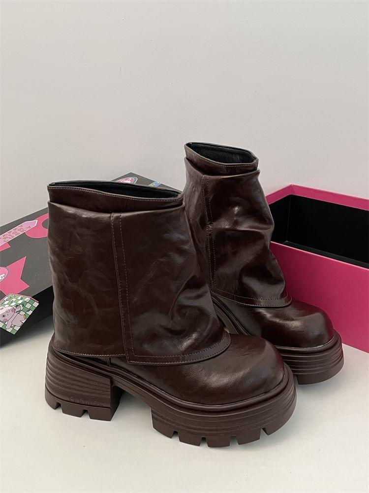 Platform Chunky Heel Short Boots Product Image