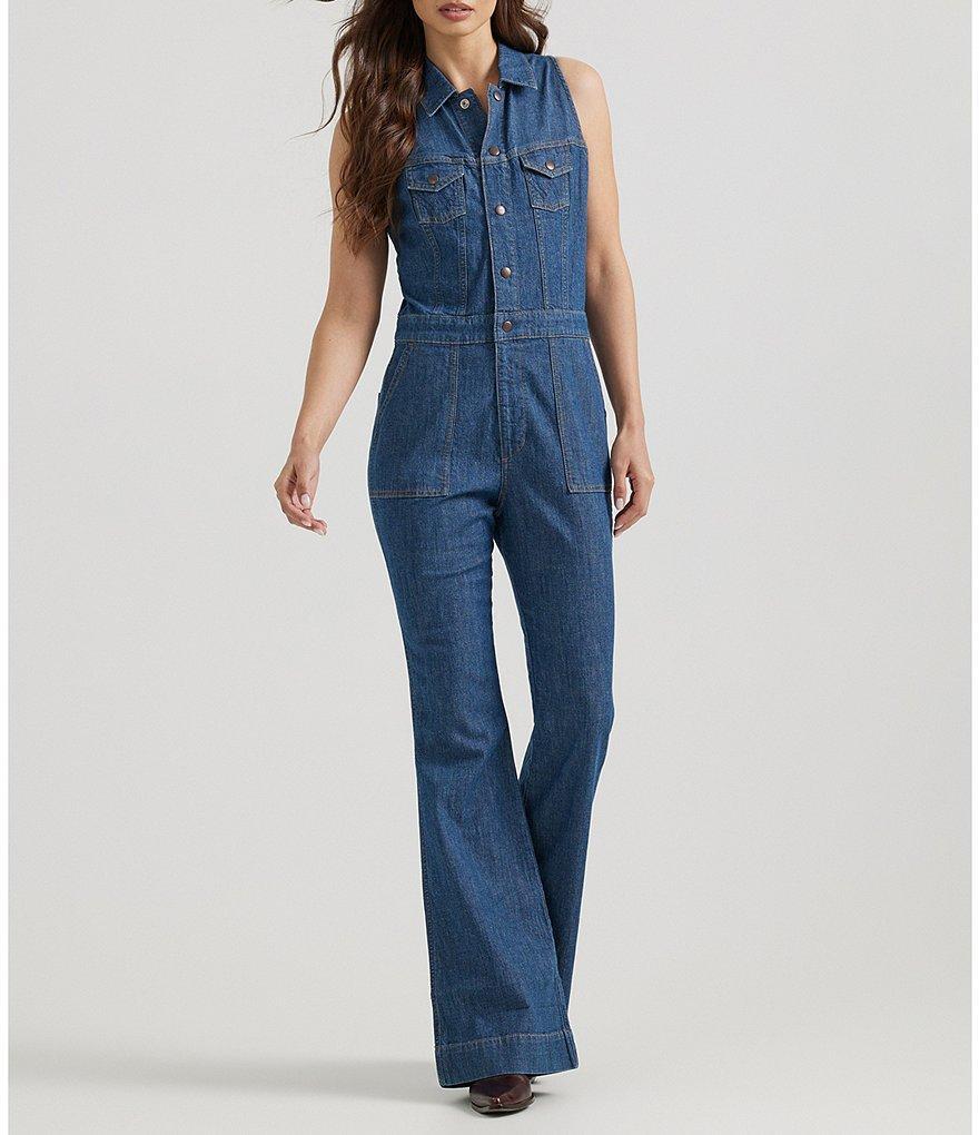 Wrangler Racerback Dark Denim Sleeveless Jumpsuit Product Image