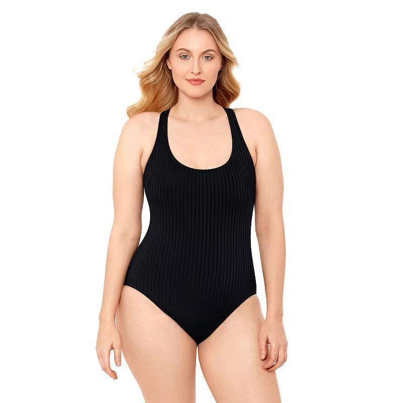 Womens S3 Swim Sculpting Ribbed Scoopneck Crossback One Piece Swimsuit, Womens Product Image