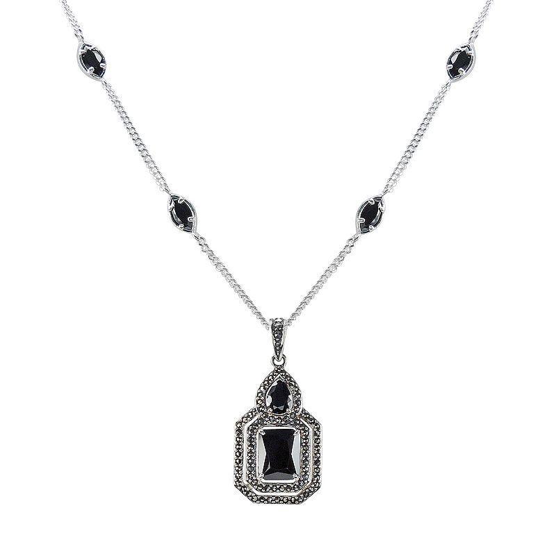 Lavish by TJM Fine Silver Plated Black Cubic Zirconia Pendant Necklace, Womens Silvertone Product Image