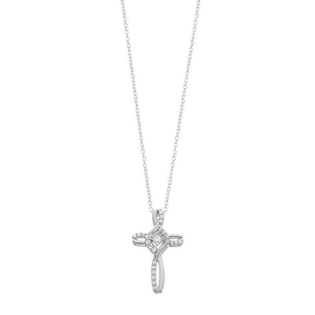 1/4 Carat T.W. Diamond Cross Pendant Necklace, Womens Silver Tone Product Image