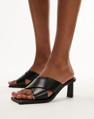 Topshop Cali premium leather square toe heeled mule Product Image