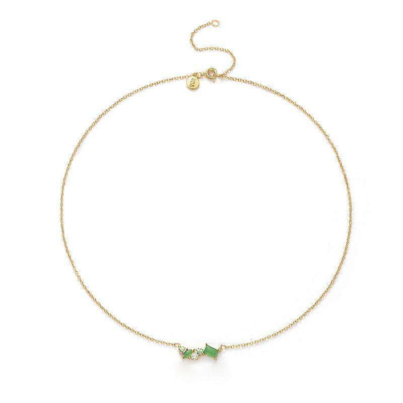 Power of Color Aventurine & Cubic Zirconia Cluster Necklace, Womens Gold Tone Green Product Image