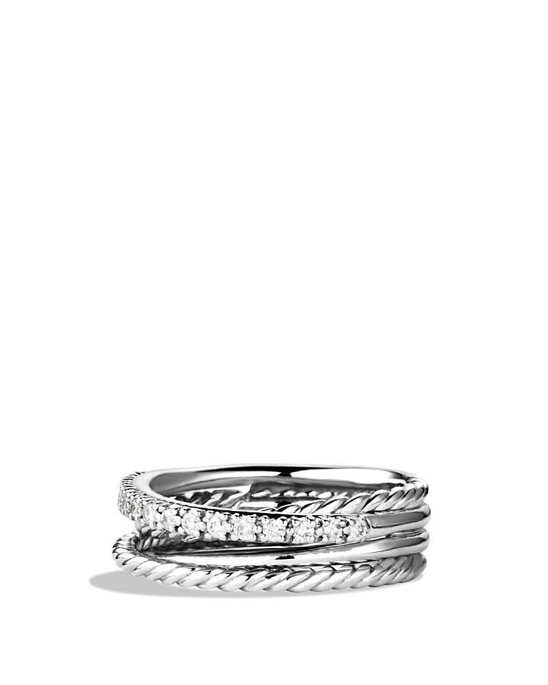 Womens Crossover Band Ring with Pav Diamonds Product Image