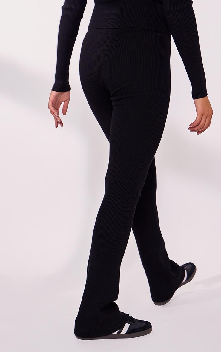 Black Rib Knit Flared Pants Product Image