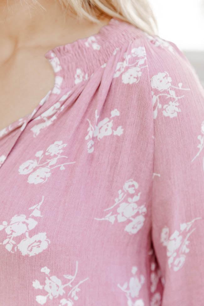 Get A Feeling Pink Floral Notched Neck Blouse Product Image