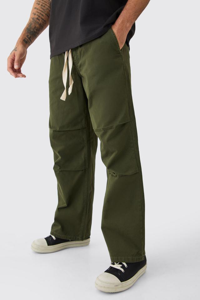 Mens Green Elasticated Waist Contrast Drawcord Baggy Trouser, Green Product Image