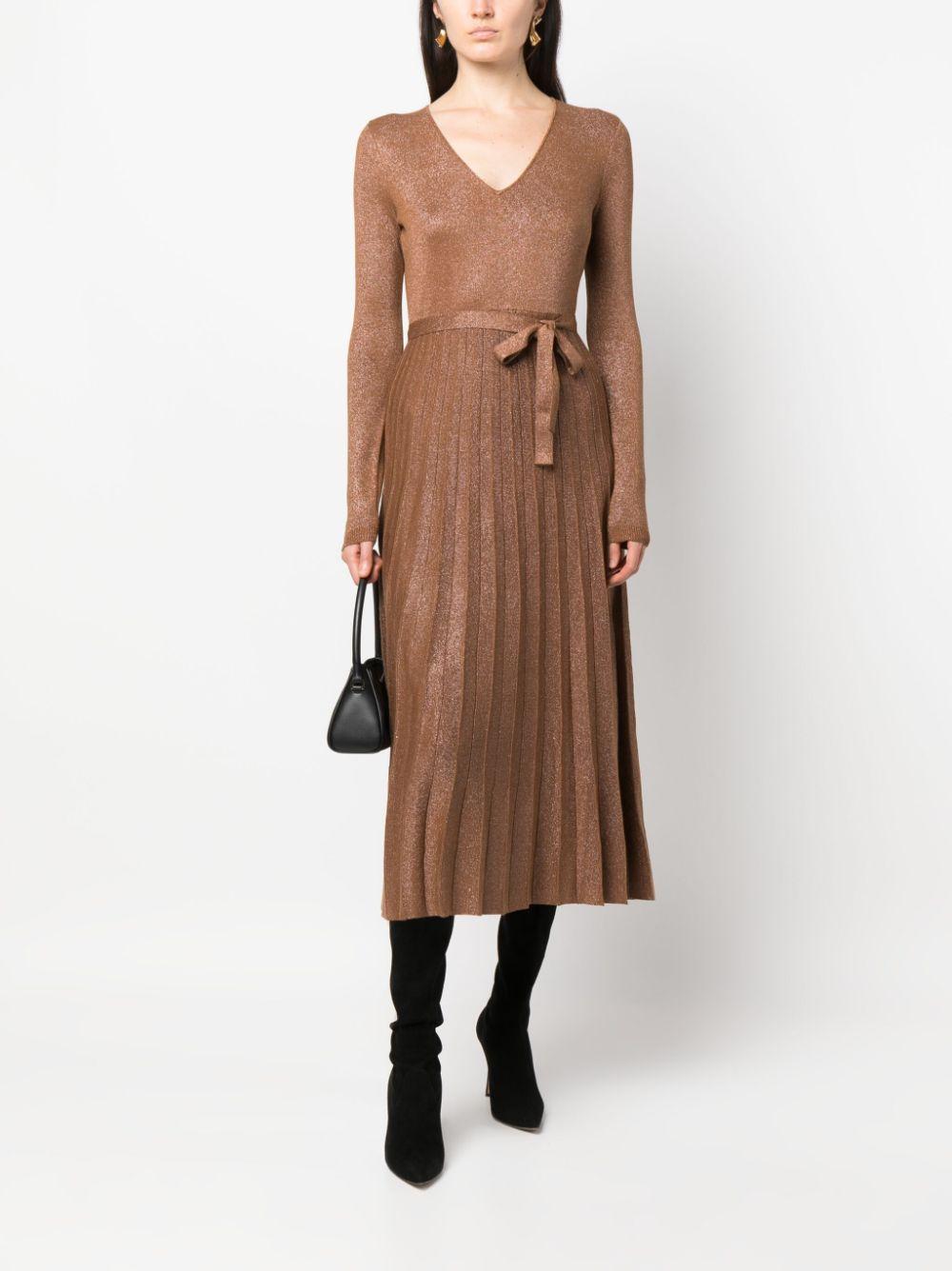 long-sleeve pleated midi dress Product Image