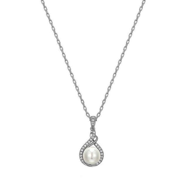 Sarafina Simulated Pearl & Cubic Zirconia Drop Pendant Necklace, Womens Silver Tone Product Image