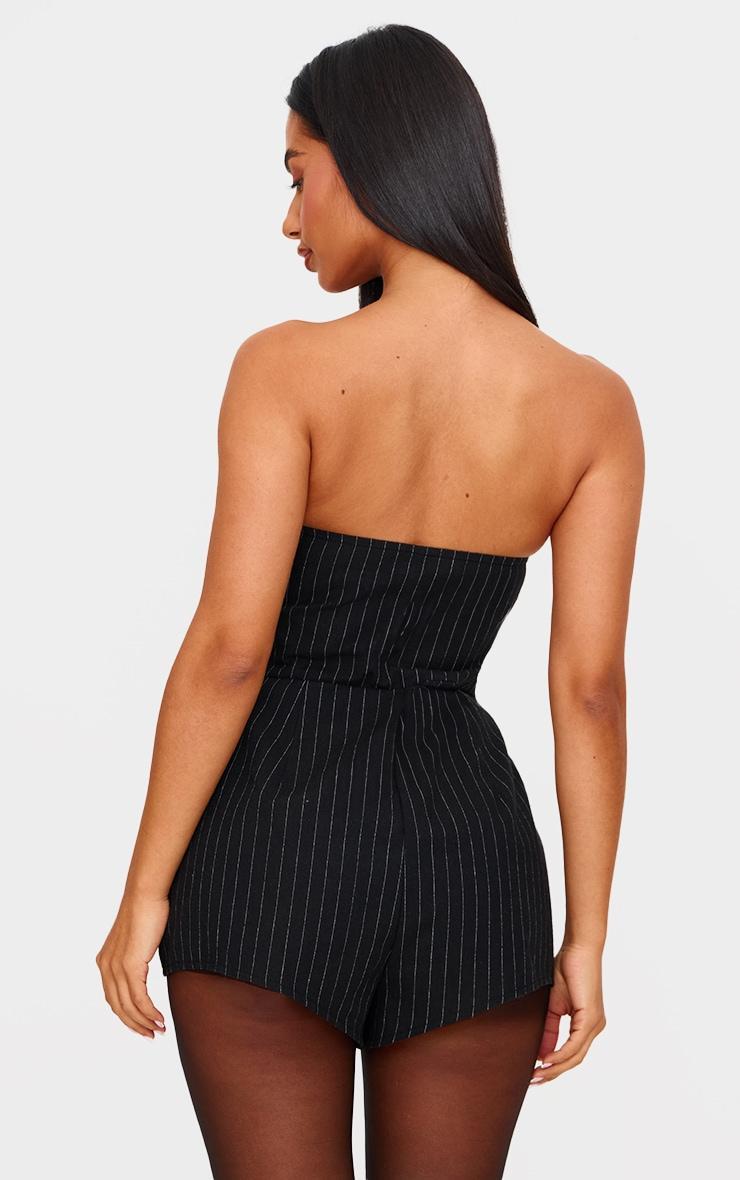 Petite Black Pinstripe Woven Bandeau Romper Product Image