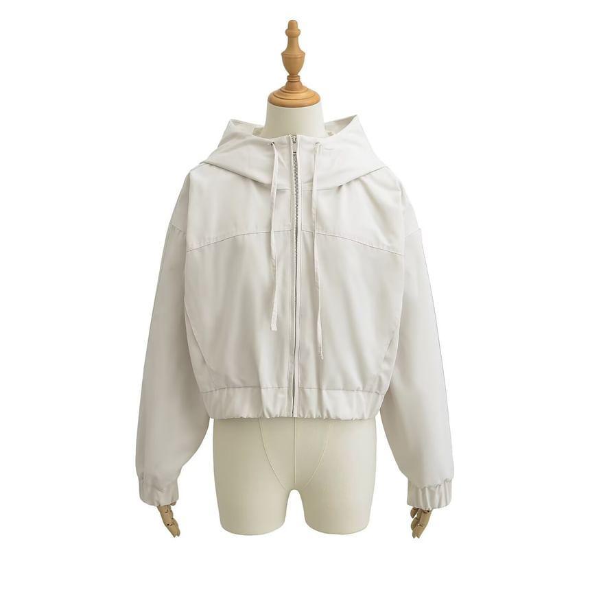 Hooded Plain Zip Up Jacket Product Image