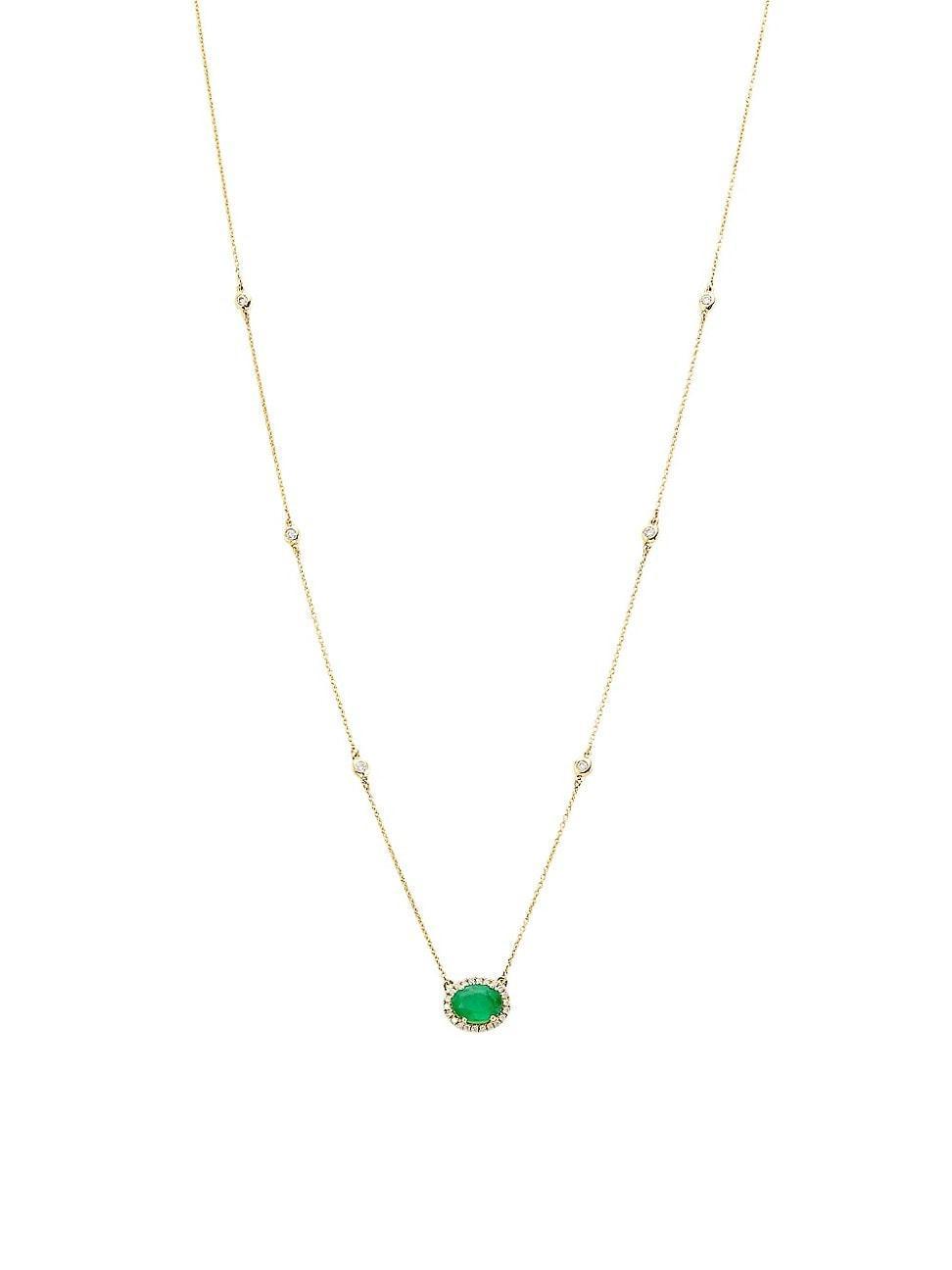 Womens 14K Yellow Gold, Emerald & 0.27 TCW Diamond Pendant Necklace Product Image