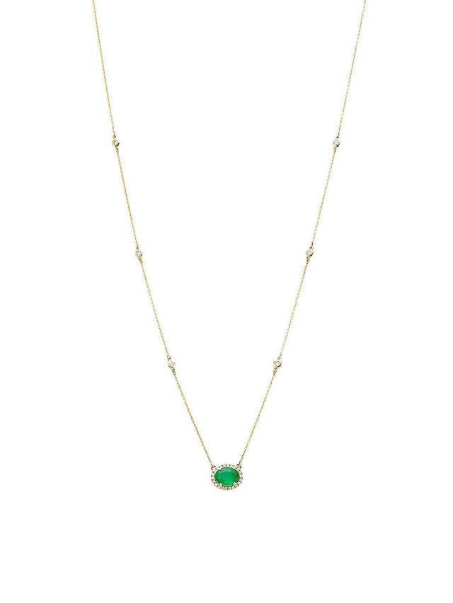 Womens 14K Yellow Gold, Emerald & 0.27 TCW Diamond Pendant Necklace Product Image