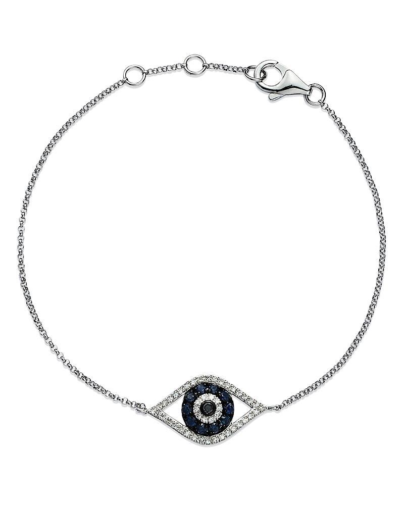 Diamond and Blue Sapphire Evil Eye Bracelet in 14K White Gold Product Image