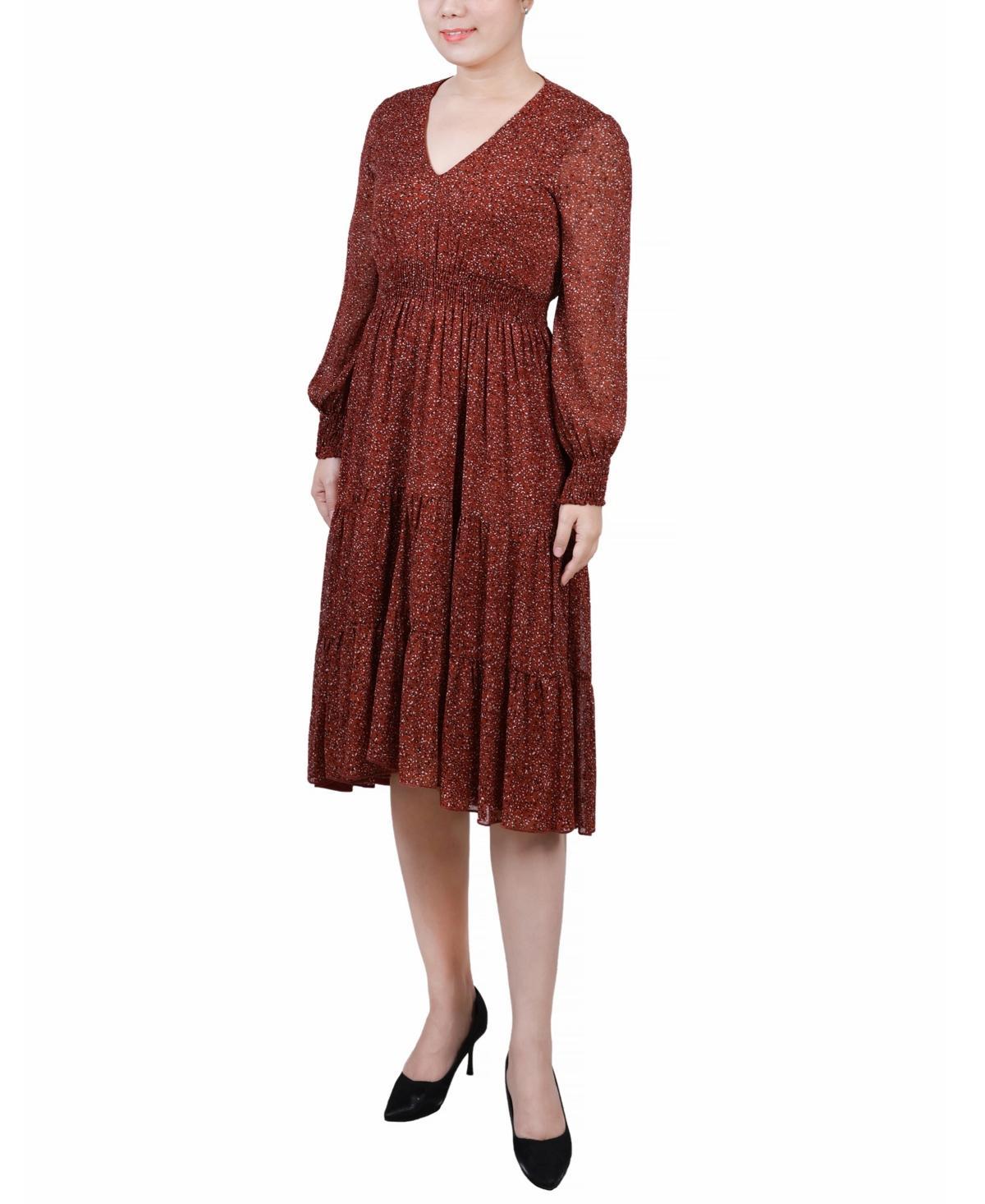 Ny Collection Petite Clip Dot Chiffon Smocked Midi Dress Product Image