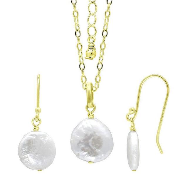 Aleure Precioso terling Silver Freshwater Cultured Pearl Medallions Pendant Necklace & Drop Earrings Set, Womens Gold Tone White Product Image