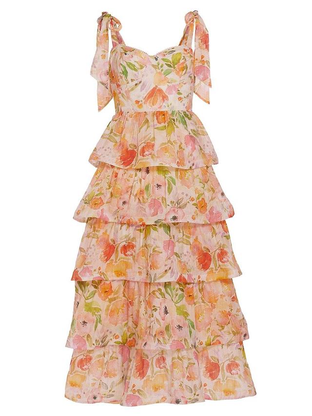 Womens Zirconia Floral Ruffled Maxi Dress Product Image