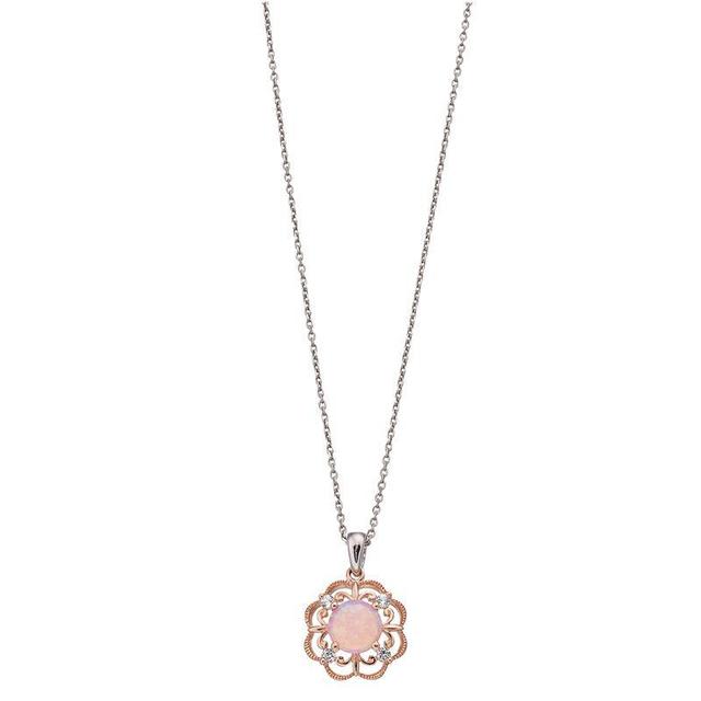 10k Gold Over Silver Lab-Created Pink Opal & Lab-Created White Sapphire Flower Pendant Necklace, Womens Two Tone Product Image