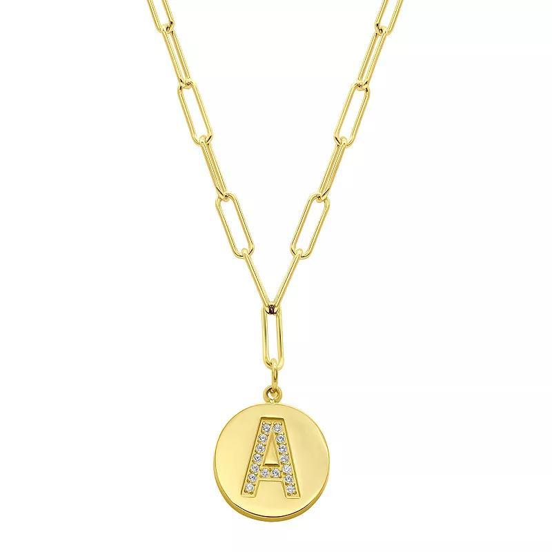 Adornia Gold Tone Adjustable Cubic Zirconia Initial Disc Pendant Paperclip Necklace, Womens F Product Image