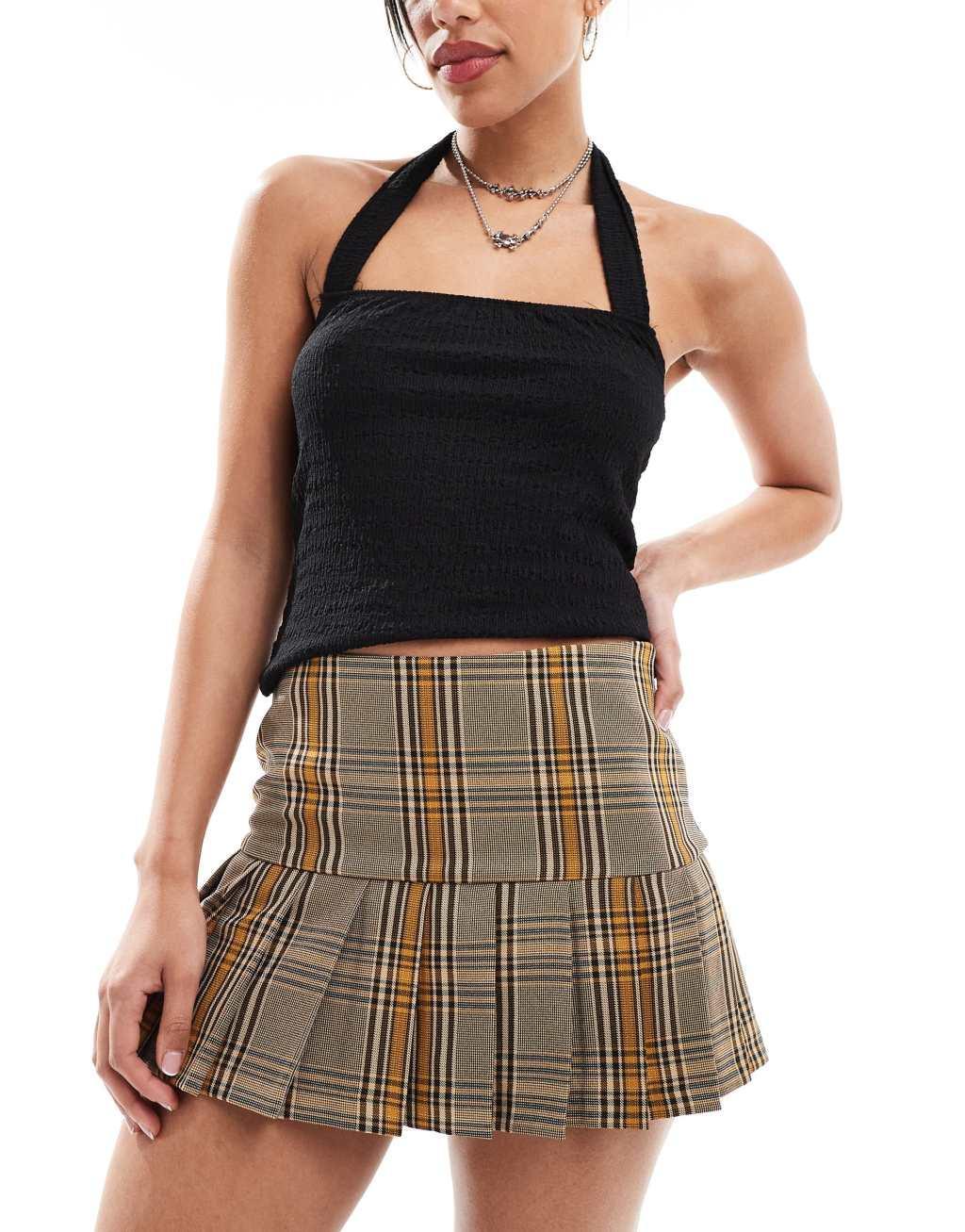 COLLUSION ultimate tailored pleated mini skort in brown heritage plaid Product Image