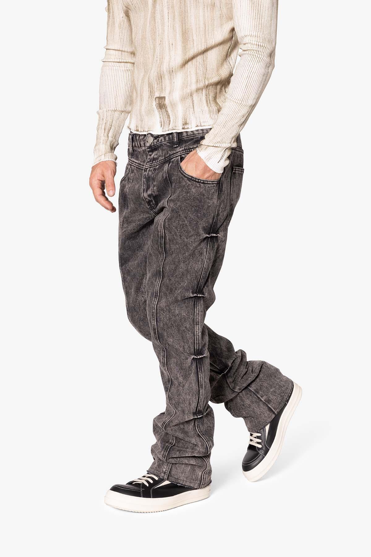 B648 Side Pinned Flare Denim - Washed Black Product Image