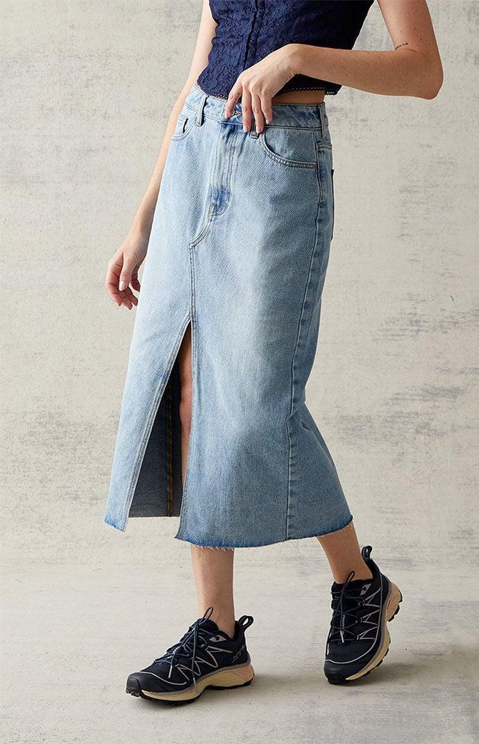 Women's Light Blue Denim Midi Skirt Product Image